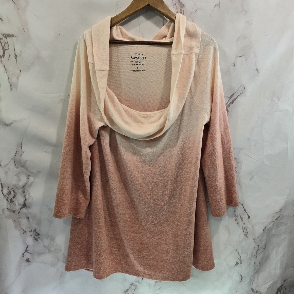 Torrid Sweater Womens 1X 1 Pink Off Shoulder Sweatshirt Ombre Super Soft Plush